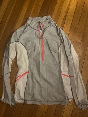 Lululemon Light Gray and White Athletic Quarter-Zip with Coral Accents